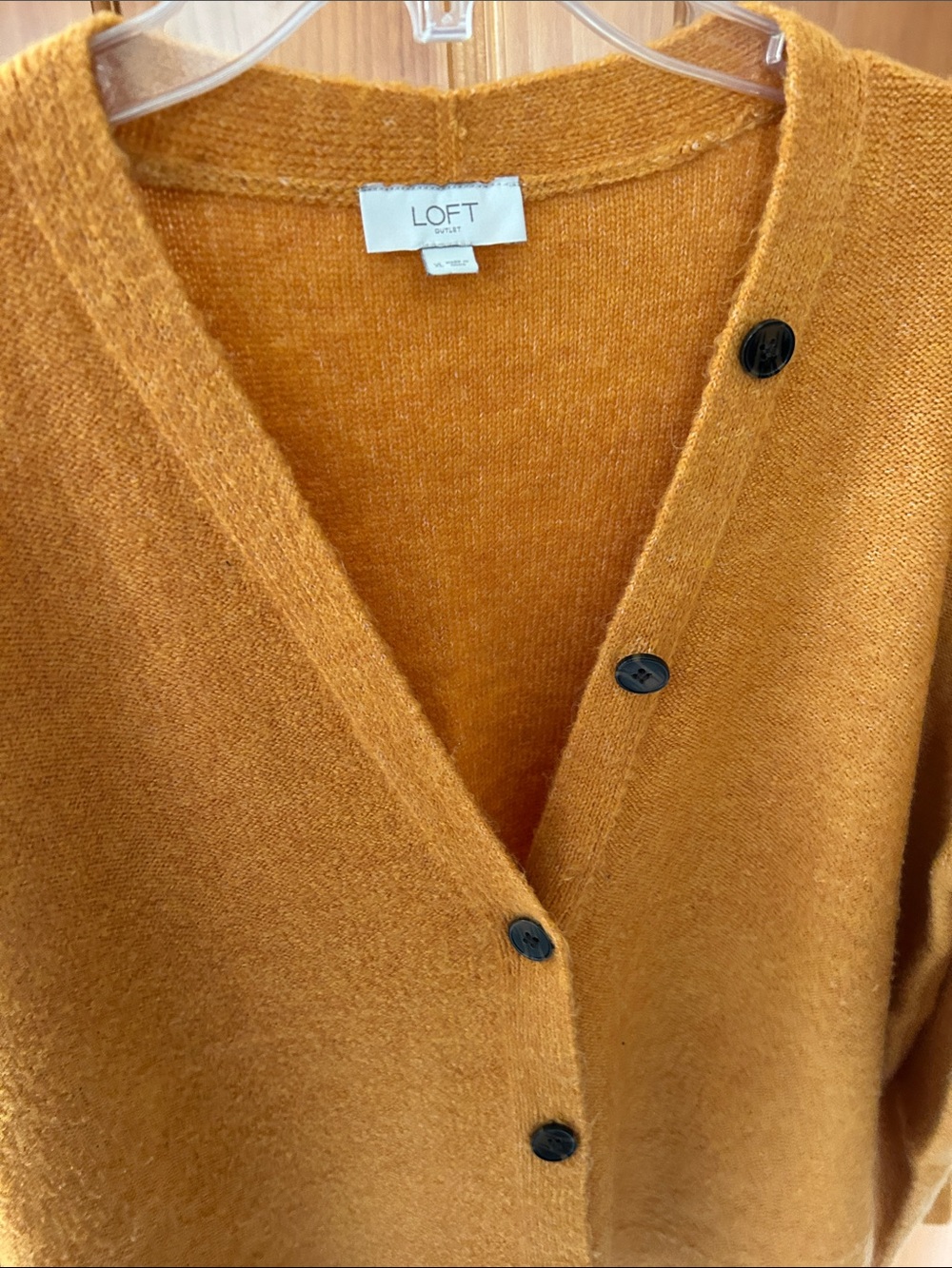 LOFT Women's Warm Yellow V-Neck Button Cardigan - Picture 4 of 7